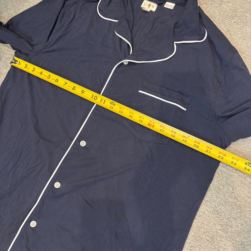J.Crew Navy Blue Cotton Modal Knit Pajama Set White Piping Long Sleeve Pants L - Picture 4 of 10